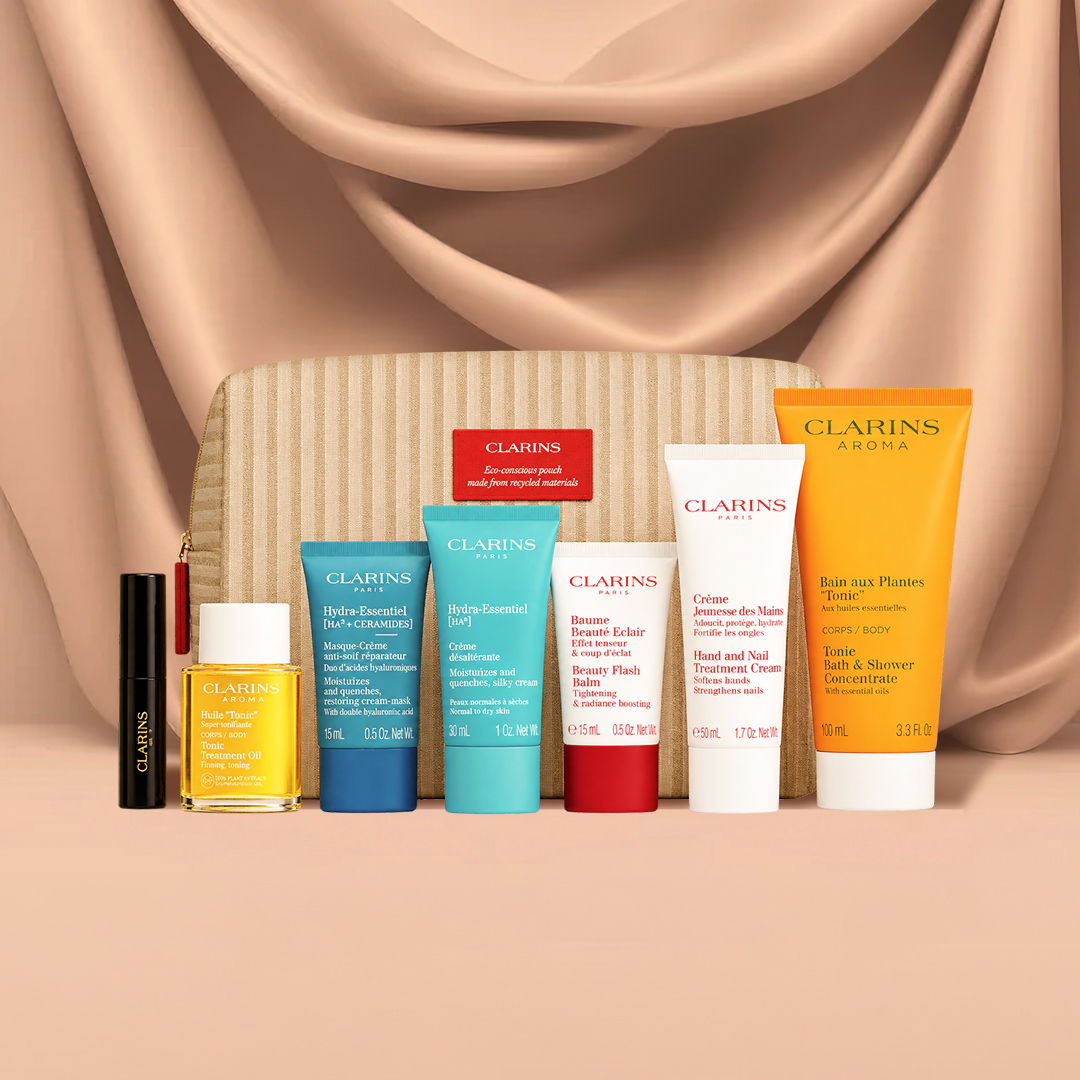 Receive a Complimentary Iconic Gift, Worth &euro;77, When You Purchase Two Clarins Products One to Be Moisturiser or Serum*