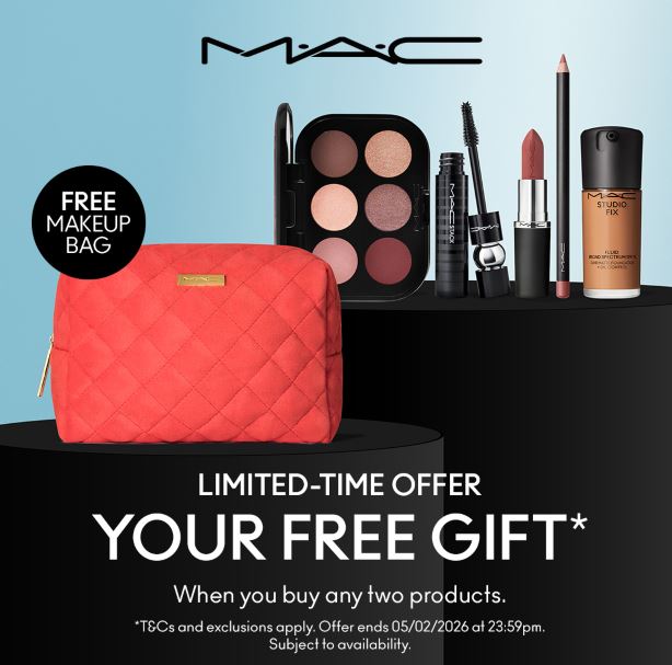 Receive a Complimentary MAC Pouch, When You Purchase Two Full Sized MAC Products*