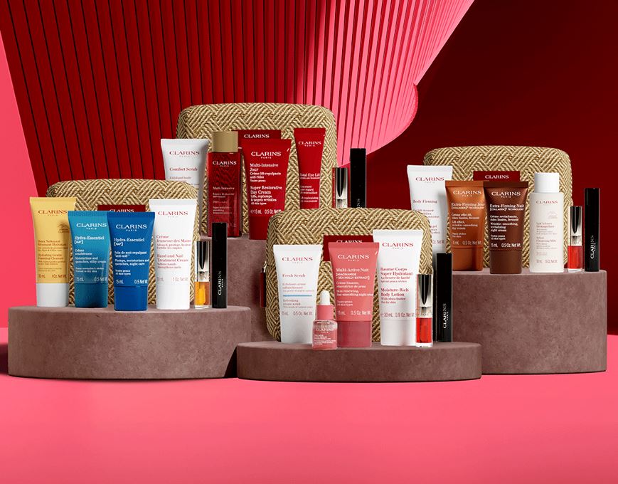 Choose Your Complimentary Clarins Set, When You Purchase Two Clarins Products, One to be Moisturiser or Serum
