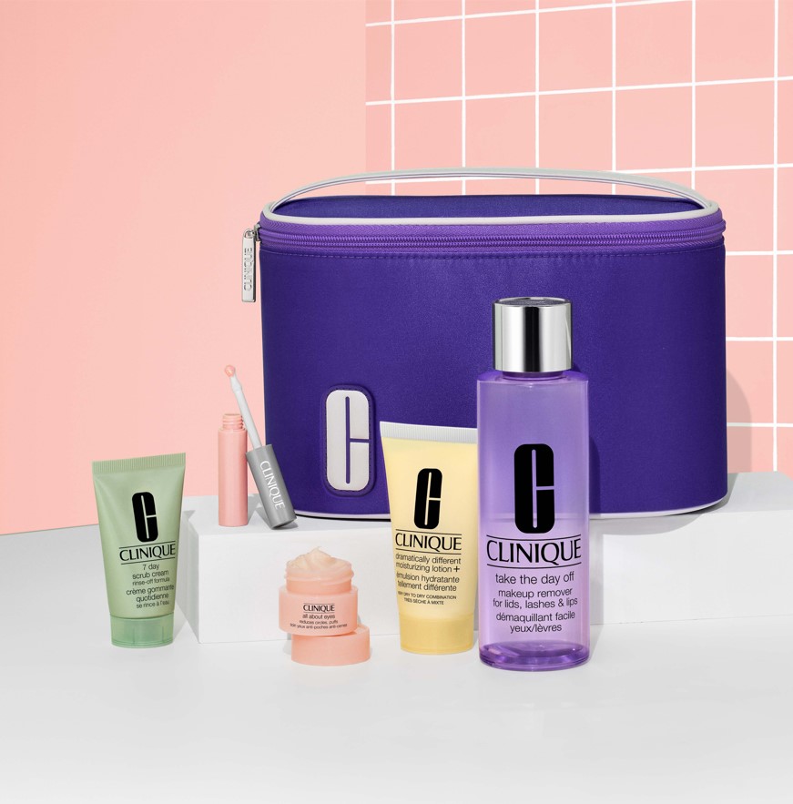 Treat yourself and get a FREE 6-piece gift set from Clinique when you buy any two products from the brand, one to be skincare or foundation.
